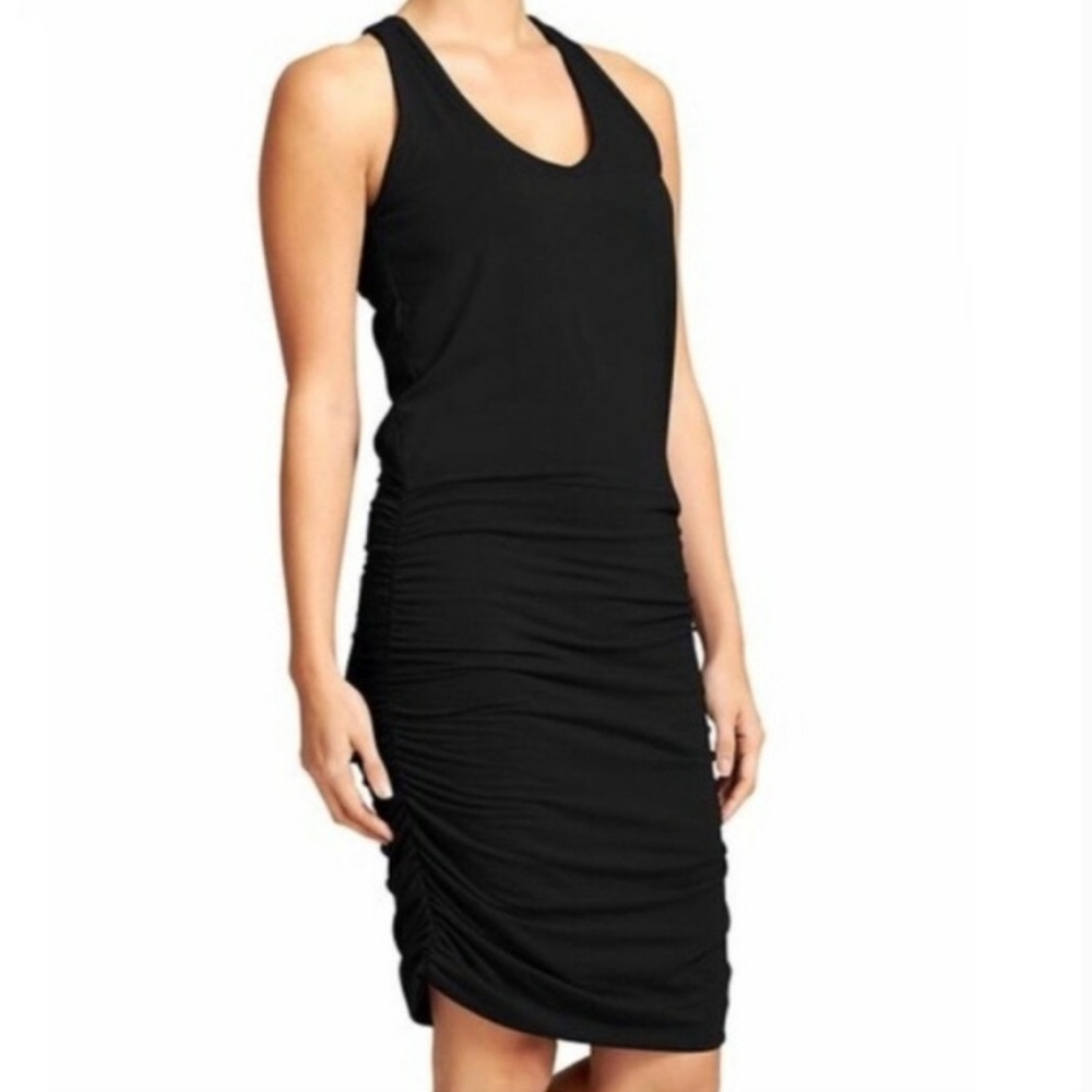 Athleta Women’s Black Dress Ruched Racerback Bodycon Small